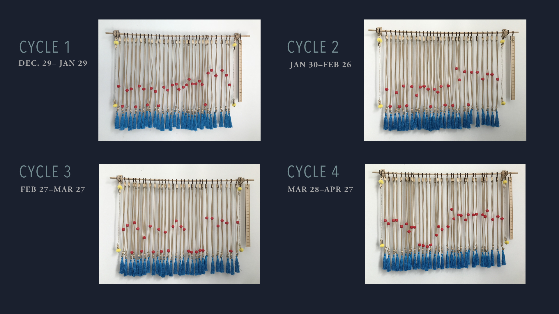 Cycles charted linearly on the Onda Wall Calendar